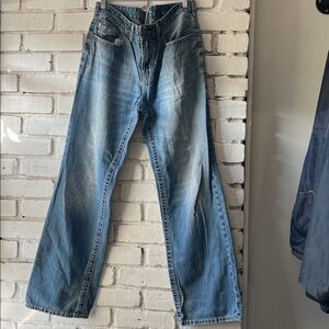 Bootlegger Embroider Jeans light Blue Denim beige Embroidered Pockets 30/34